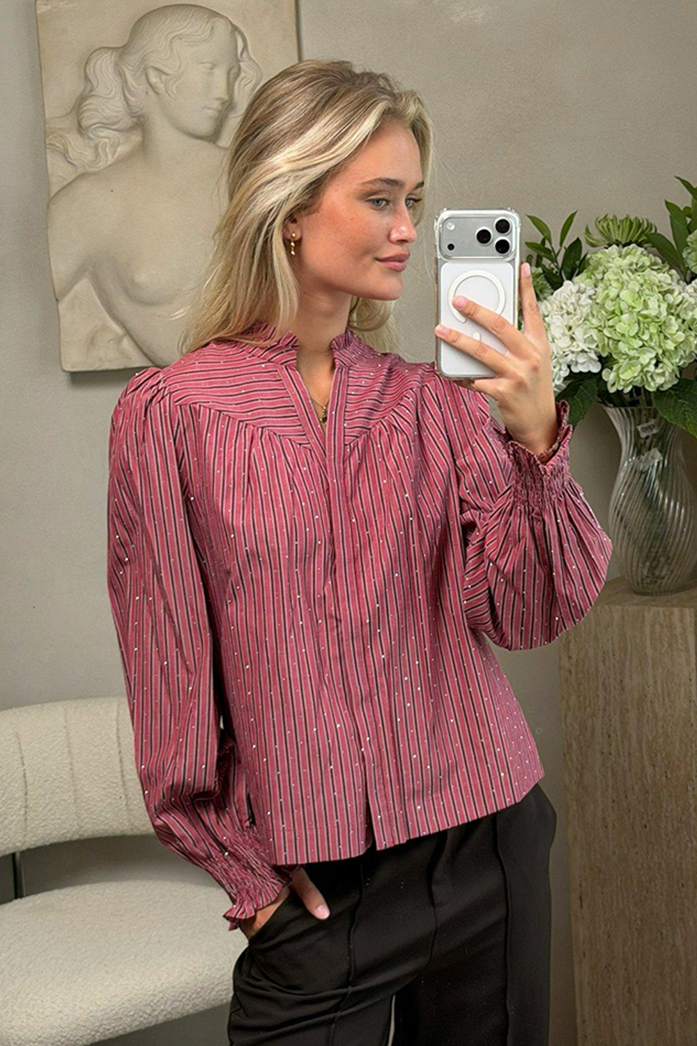 Astrida Soft Stripe Stone Bluse