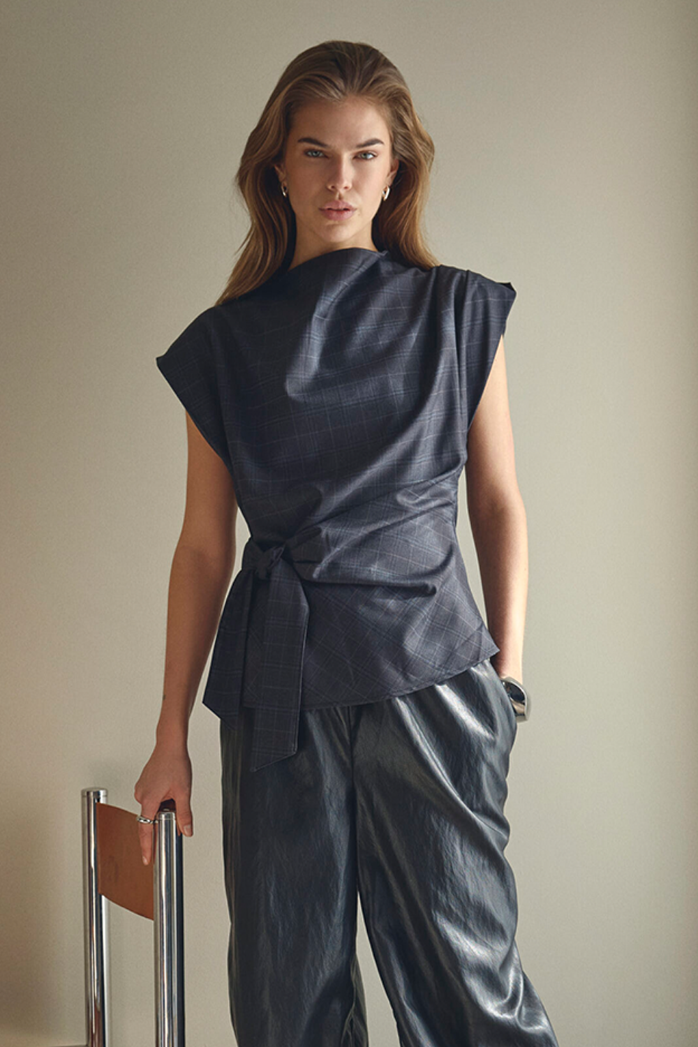 EloraCC Check Pleat Top